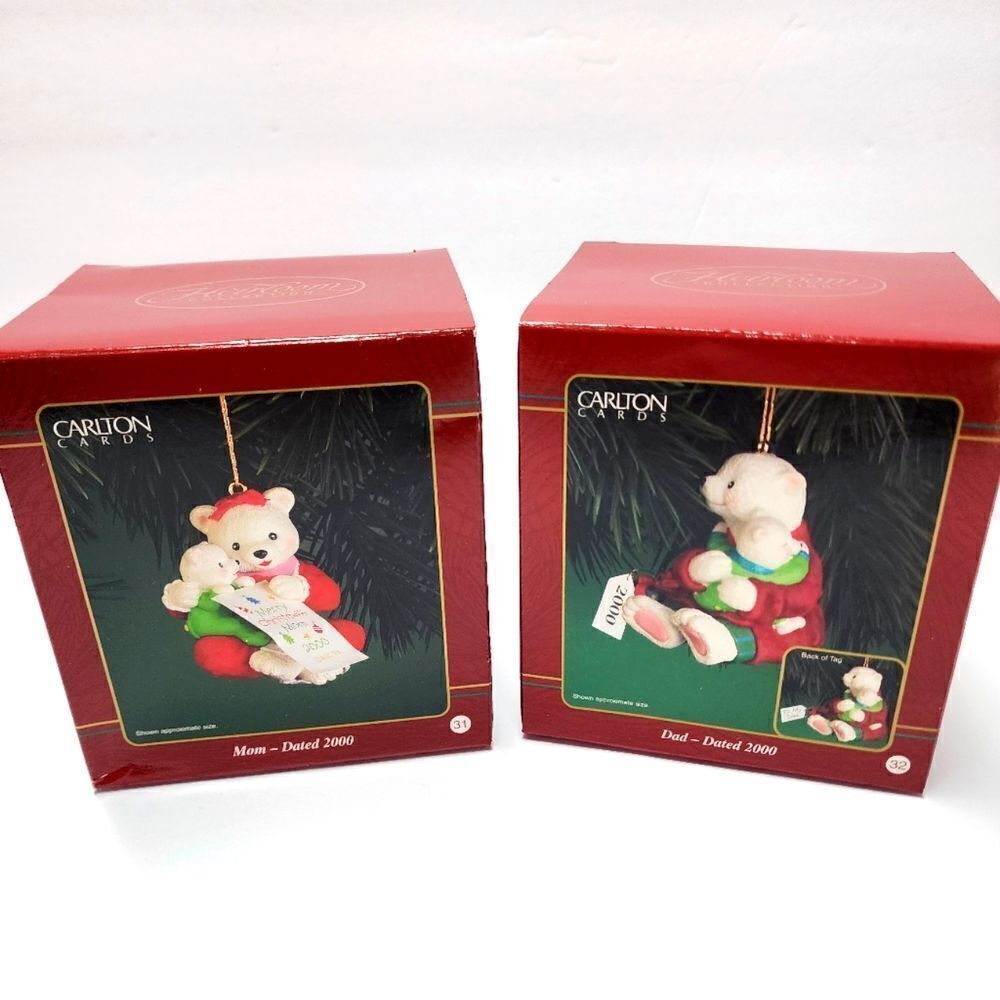 Carlton Cards Christmas Ornaments "Dad" and "Mom" Polar Bears Dated 2000